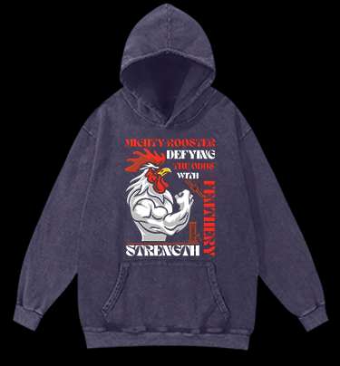 Mighty Rooster Power Vintage Washed 100% Cotton Hoodie