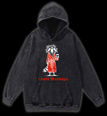 Raccoon Hates Monday Vintage Washed 100% Cotton Hoodie