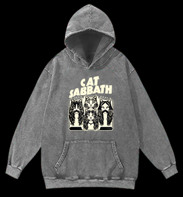 Cat Sabbath Rockers Vintage Washed 100% Cotton Hoodie