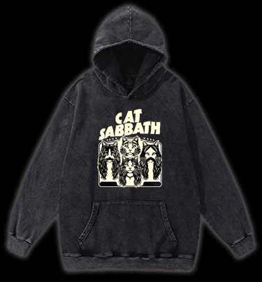 Cat Sabbath Rockers Vintage Washed 100% Cotton Hoodie