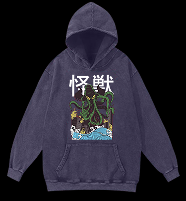 Green Cthulhu Terror Vintage Washed 100% Cotton Hoodie