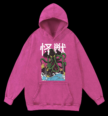 Green Cthulhu Terror Vintage Washed 100% Cotton Hoodie