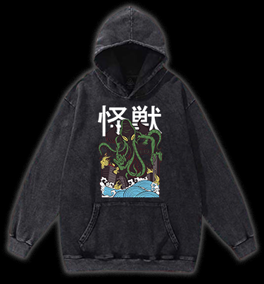 Green Cthulhu Terror Vintage Washed 100% Cotton Hoodie