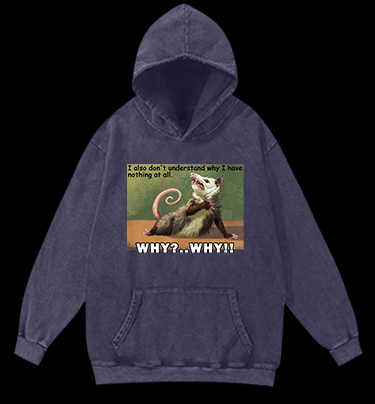 Confused Mouse Cry Vintage Washed 100% Cotton Hoodie