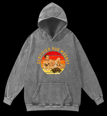 Dog Magnet Guy Vintage Washed 100% Cotton Hoodie
