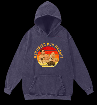 Dog Magnet Guy Vintage Washed 100% Cotton Hoodie