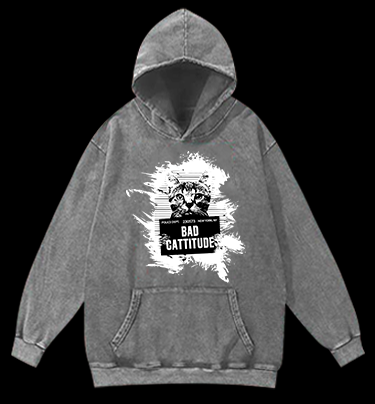 Mugshot Cat Fun Vintage Washed 100% Cotton Hoodie