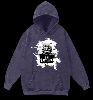 Mugshot Cat Fun Vintage Washed 100% Cotton Hoodie