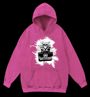 Mugshot Cat Fun Vintage Washed 100% Cotton Hoodie