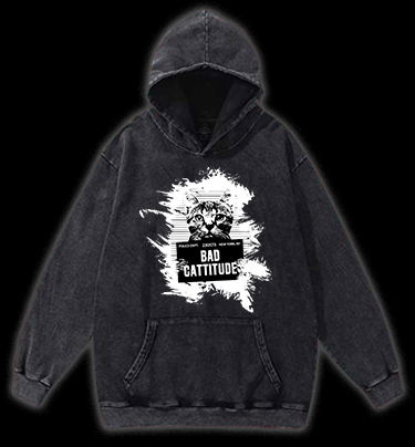 Mugshot Cat Fun Vintage Washed 100% Cotton Hoodie