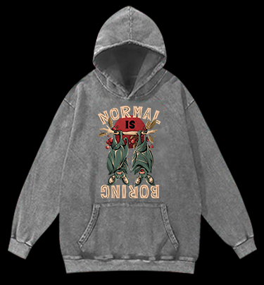 Bats: Normal Is Boring Vintage Washed 100% Cotton Hoodie