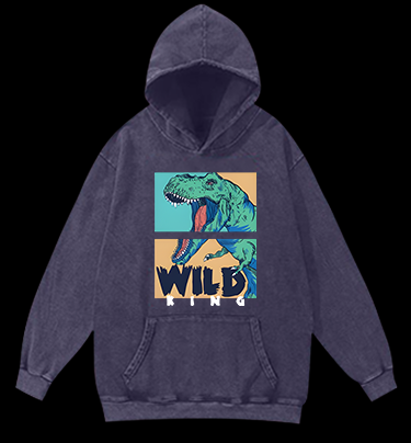 Wild Dino King Vintage Washed 100% Cotton Hoodie