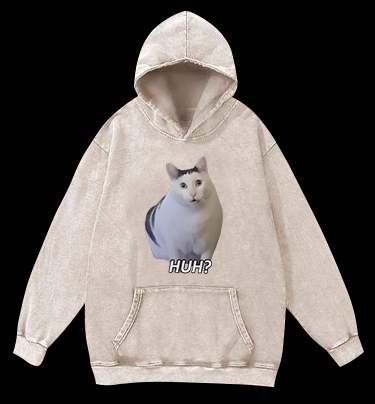 Cat's Huh Reaction Vintage Washed 100% Cotton Hoodie