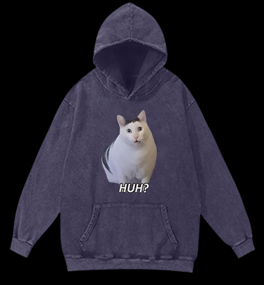 Cat's Huh Reaction Vintage Washed 100% Cotton Hoodie