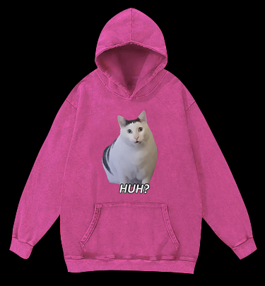 Cat's Huh Reaction Vintage Washed 100% Cotton Hoodie