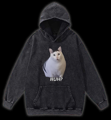 Cat's Huh Reaction Vintage Washed 100% Cotton Hoodie