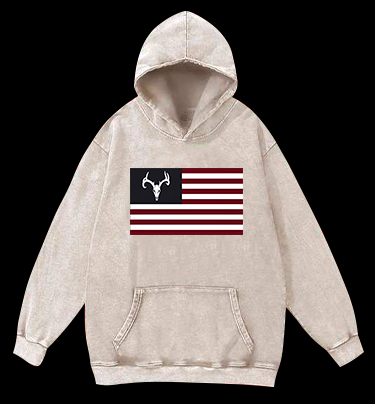 Deer Skull Flag Vintage Washed 100% Cotton Hoodie