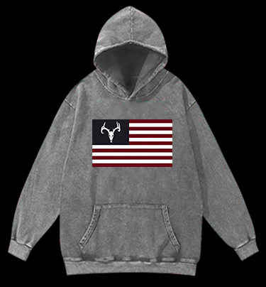 Deer Skull Flag Vintage Washed 100% Cotton Hoodie