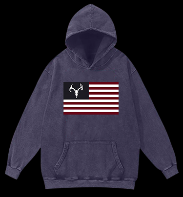 Deer Skull Flag Vintage Washed 100% Cotton Hoodie