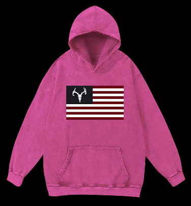 Deer Skull Flag Vintage Washed 100% Cotton Hoodie