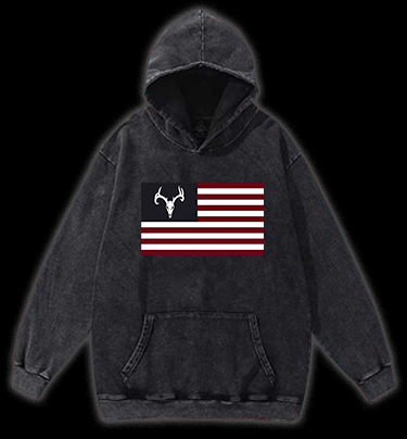 Deer Skull Flag Vintage Washed 100% Cotton Hoodie