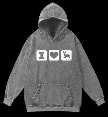 I Love Deer Icons Vintage Washed 100% Cotton Hoodie