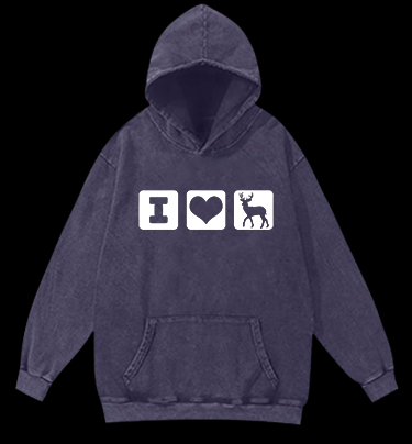 I Love Deer Icons Vintage Washed 100% Cotton Hoodie