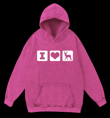 I Love Deer Icons Vintage Washed 100% Cotton Hoodie