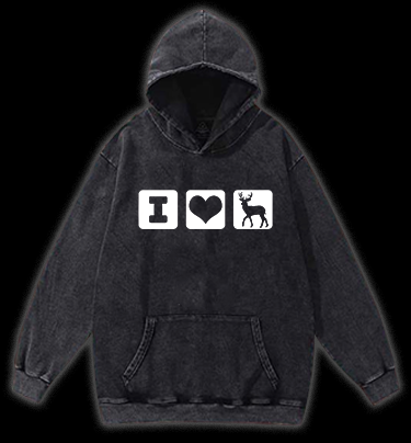 I Love Deer Icons Vintage Washed 100% Cotton Hoodie