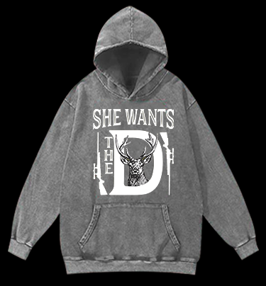 Deer:She Wants Vintage Washed 100% Cotton Hoodie