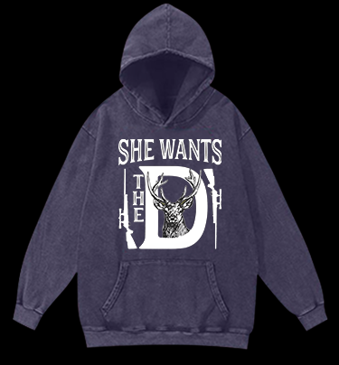 Deer:She Wants Vintage Washed 100% Cotton Hoodie