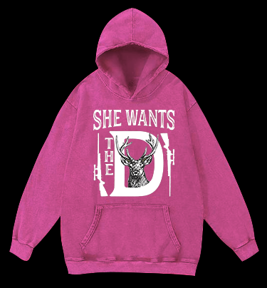 Deer:She Wants Vintage Washed 100% Cotton Hoodie