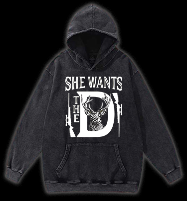 Deer:She Wants Vintage Washed 100% Cotton Hoodie