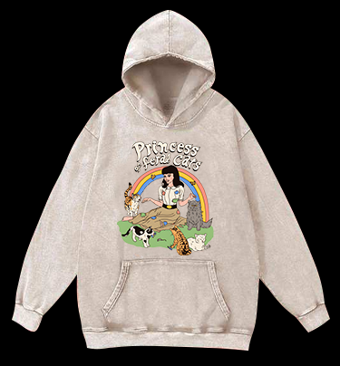 Cat Princess Fun Vintage Washed 100% Cotton Hoodie