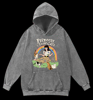 Cat Princess Fun Vintage Washed 100% Cotton Hoodie