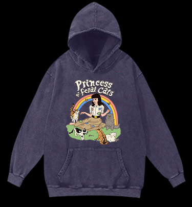 Cat Princess Fun Vintage Washed 100% Cotton Hoodie