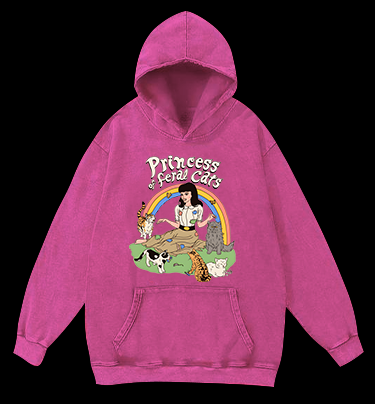 Cat Princess Fun Vintage Washed 100% Cotton Hoodie
