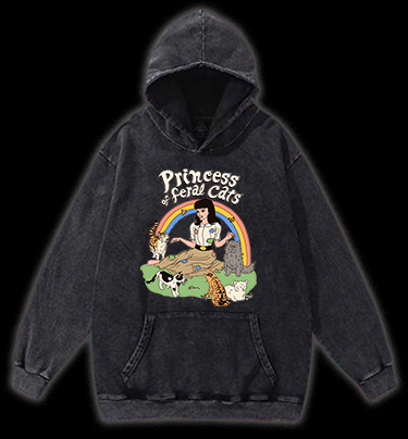 Cat Princess Fun Vintage Washed 100% Cotton Hoodie