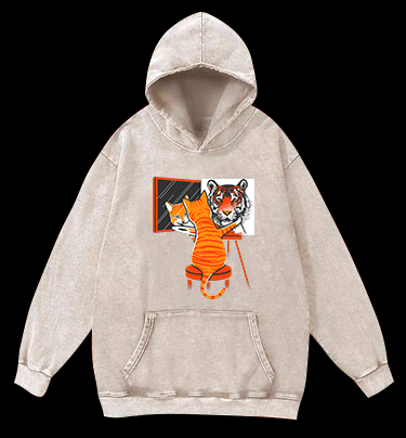 Cat's Tiger Illusion Vintage Washed 100% Cotton Hoodie