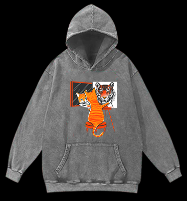Cat's Tiger Illusion Vintage Washed 100% Cotton Hoodie