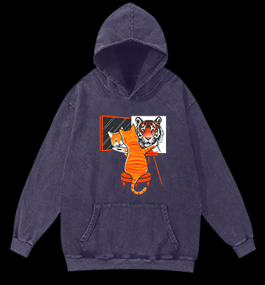 Cat's Tiger Illusion Vintage Washed 100% Cotton Hoodie