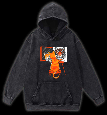 Cat's Tiger Illusion Vintage Washed 100% Cotton Hoodie