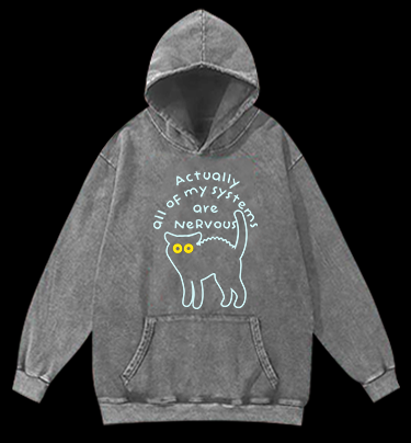 Nervous Cat Mood Vintage Washed 100% Cotton Hoodie