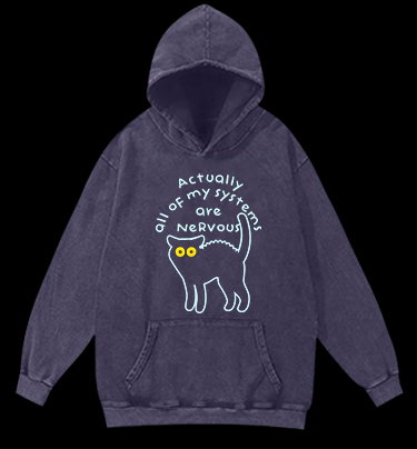 Nervous Cat Mood Vintage Washed 100% Cotton Hoodie