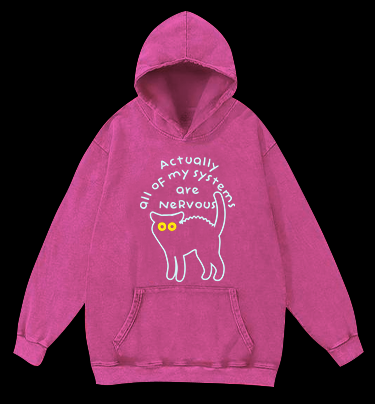 Nervous Cat Mood Vintage Washed 100% Cotton Hoodie