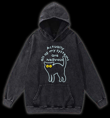 Nervous Cat Mood Vintage Washed 100% Cotton Hoodie