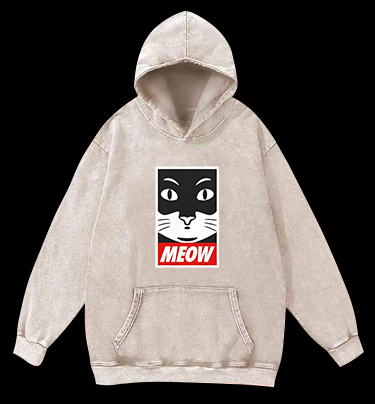 Super Cat Meow Vintage Washed 100% Cotton Hoodie