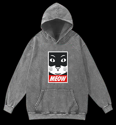 Super Cat Meow Vintage Washed 100% Cotton Hoodie