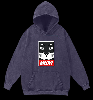 Super Cat Meow Vintage Washed 100% Cotton Hoodie