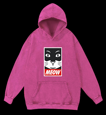 Super Cat Meow Vintage Washed 100% Cotton Hoodie